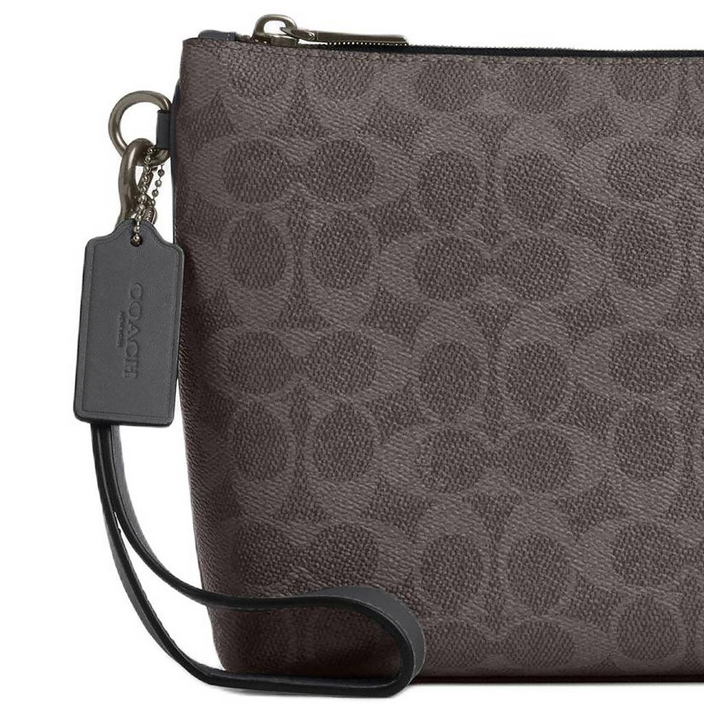 Coach 27 Top Zip Closure Detachable Wrist Strap Faux Leather Clutch Large Men Clutch Charcoal-Gray Gray CCF32-QBYFT
