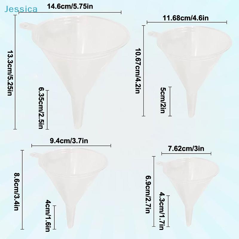 Set di 4 imbuti in plastica trasparente | Dimensioni assortite per cucina, laboratorio e bricolage