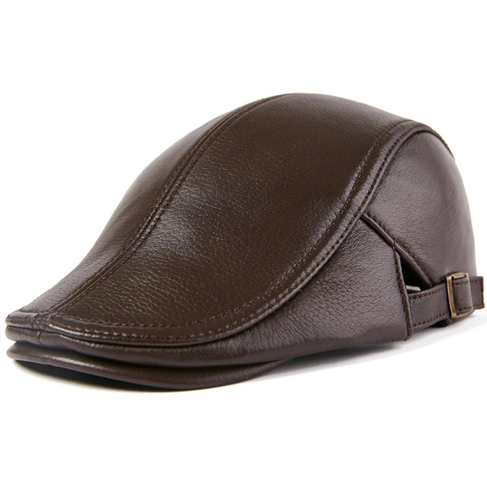 

HT4850 Mens Berets Women New High Quality Autumn Winter Genuine Leather Hat Male Female Ivy Flat Cap Vintage Plus Size Beret Cap 2XL 59-61CM темно-коричневого кольору