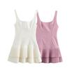 LYRIA Women Fashion Square Collar Sleeveless Solid Mini Dress Female Summer Pleated Dress Chic High Street Slim Short Dress
