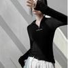 Women's Long-Sleeve T-Shirt Fall Sexy Slim Fit Stand Collar Zipper Double-Sided Fleece Base Shirt