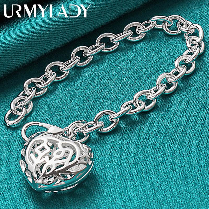 925 Sterling Silber Hohl Herz Anhänger Armband Für Frauen Hochzeit Party Mode Schmuck