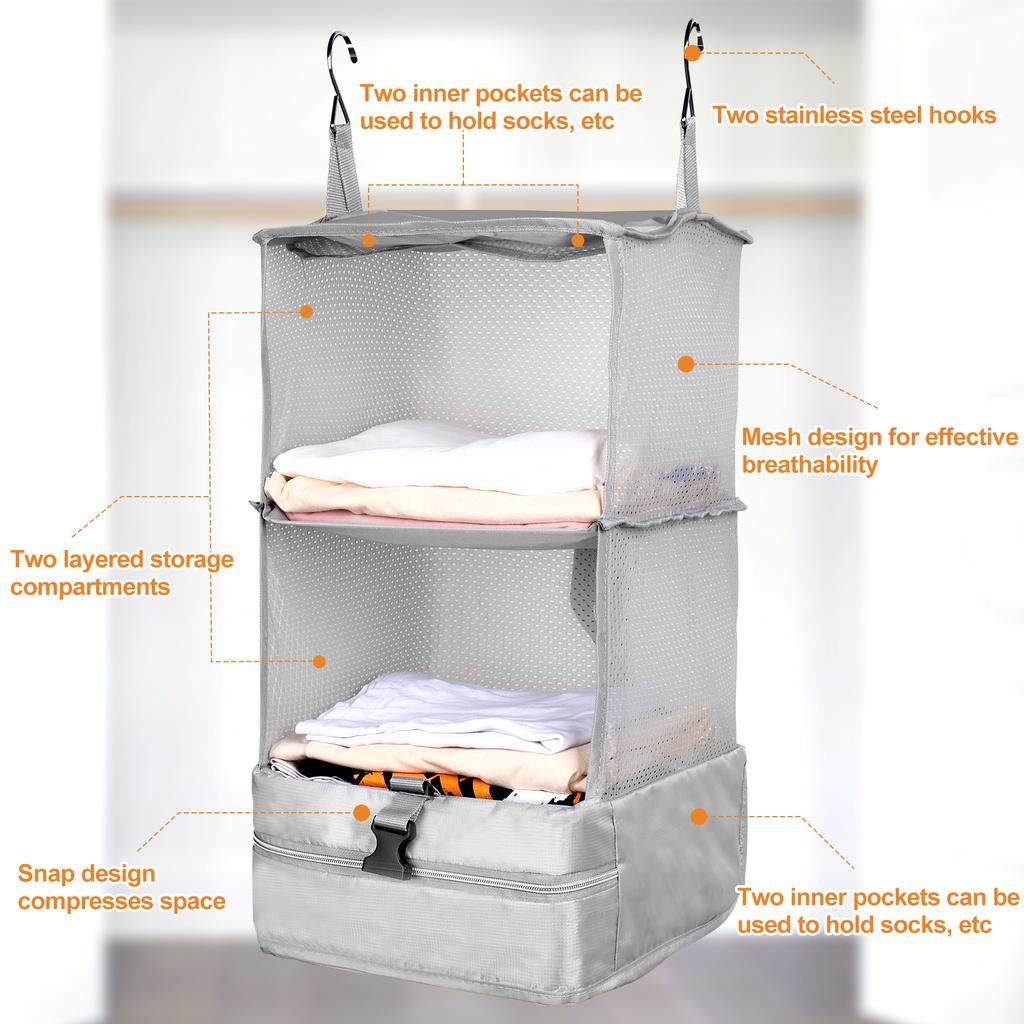 Travel Luggage Organizer Large Capacity Portable Hanging Travel Shelves Foldable Breathable Garment Organizers Bag for Suitcase