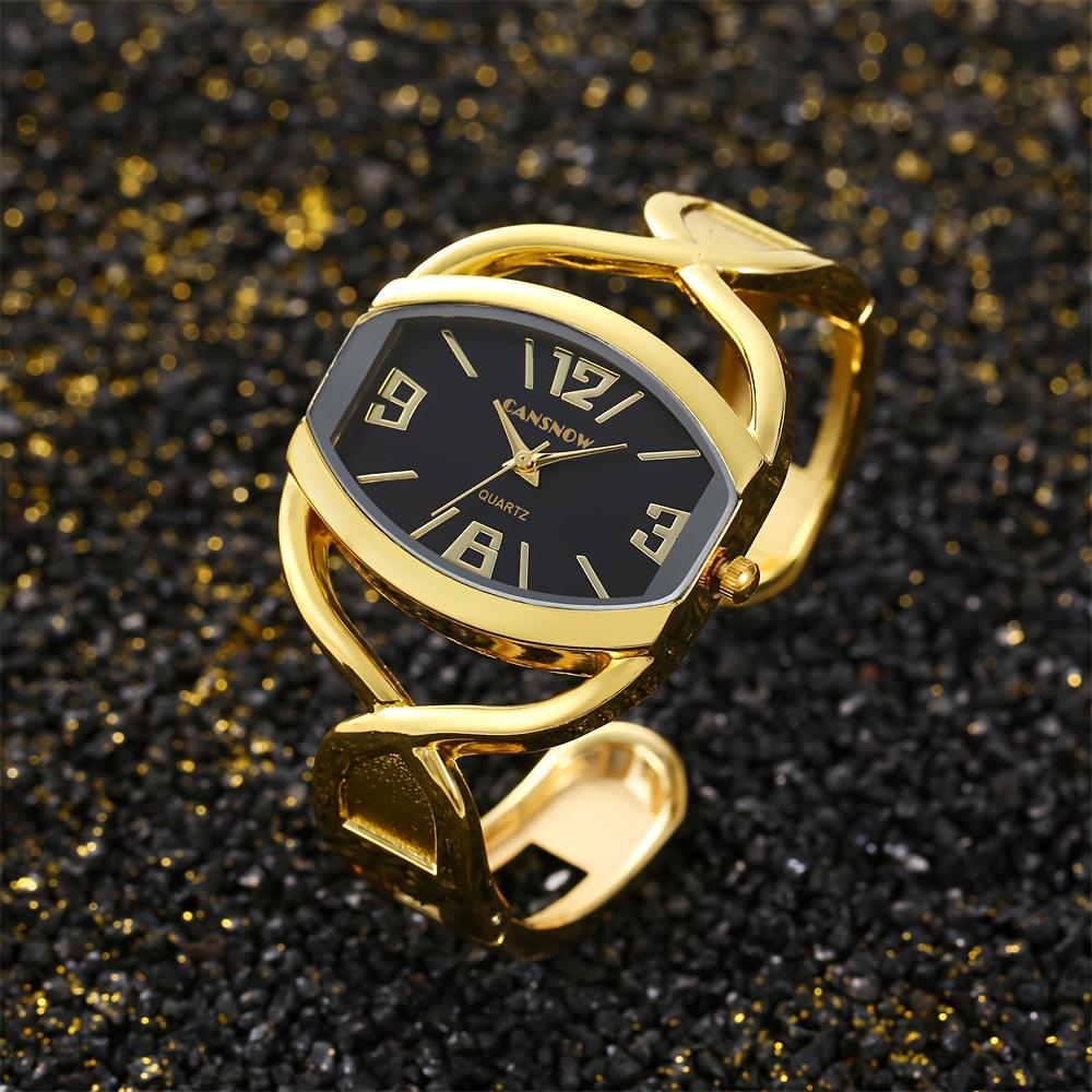 Luxury Golden-Tone Women'S Quartz Wristwatch Elegant White Dial & Golden Hands, Oval Case, Alloy Strap, Perfect Gift For Women