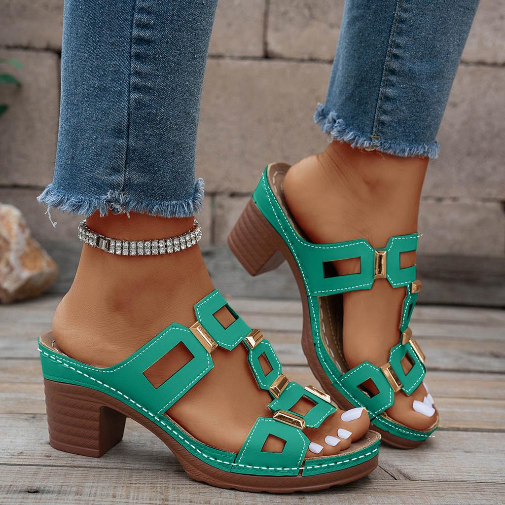 Chunky Heel Toe Women'S Slip Sandals Openwork Versatile Casual Solid Color Closed Toe Sandals Women Pretty Sandals For Women