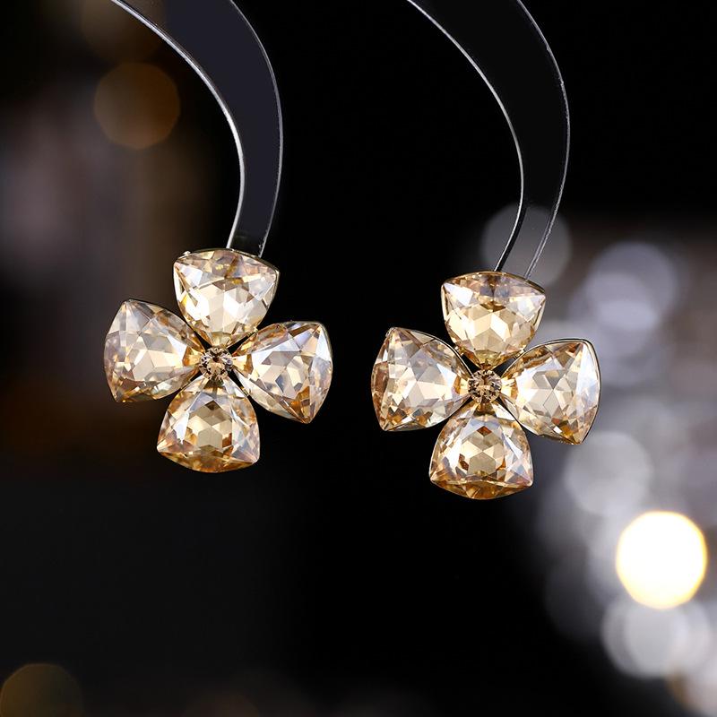 925 Silver Needle Flower Crystal Earrings, Korean Style High-End Zircon Studs, Sweet Dopamine Design for Women
