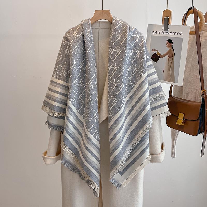 Luxury Brand Winter Women's Cashmere Scarf - Abstract Printed Tasseled Shawl Wrap, Pashmina Bandana & Elegant Poncho