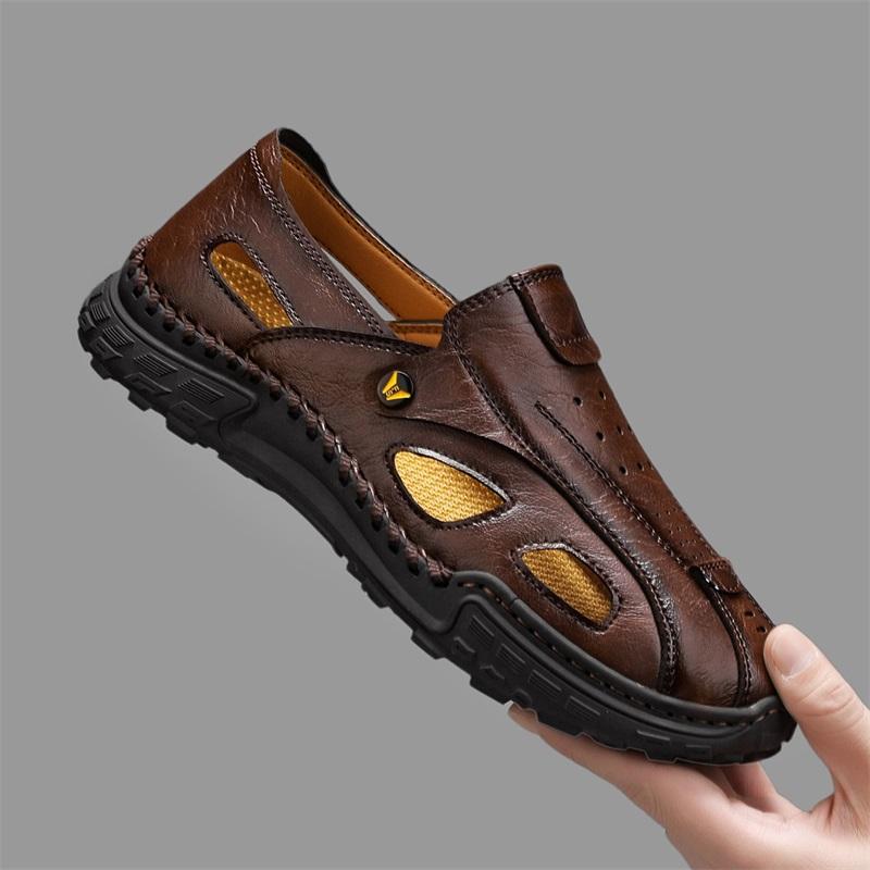 Summer Men s Casual Sandals Hand-stitched Summer Men Sandals Breathable Outdoor Men Beach Sandals 39 темно-коричневого