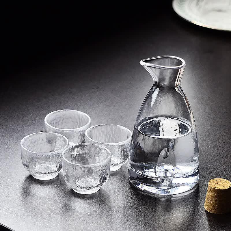 Japanese Hammered Glass Sake & Drinkware Set