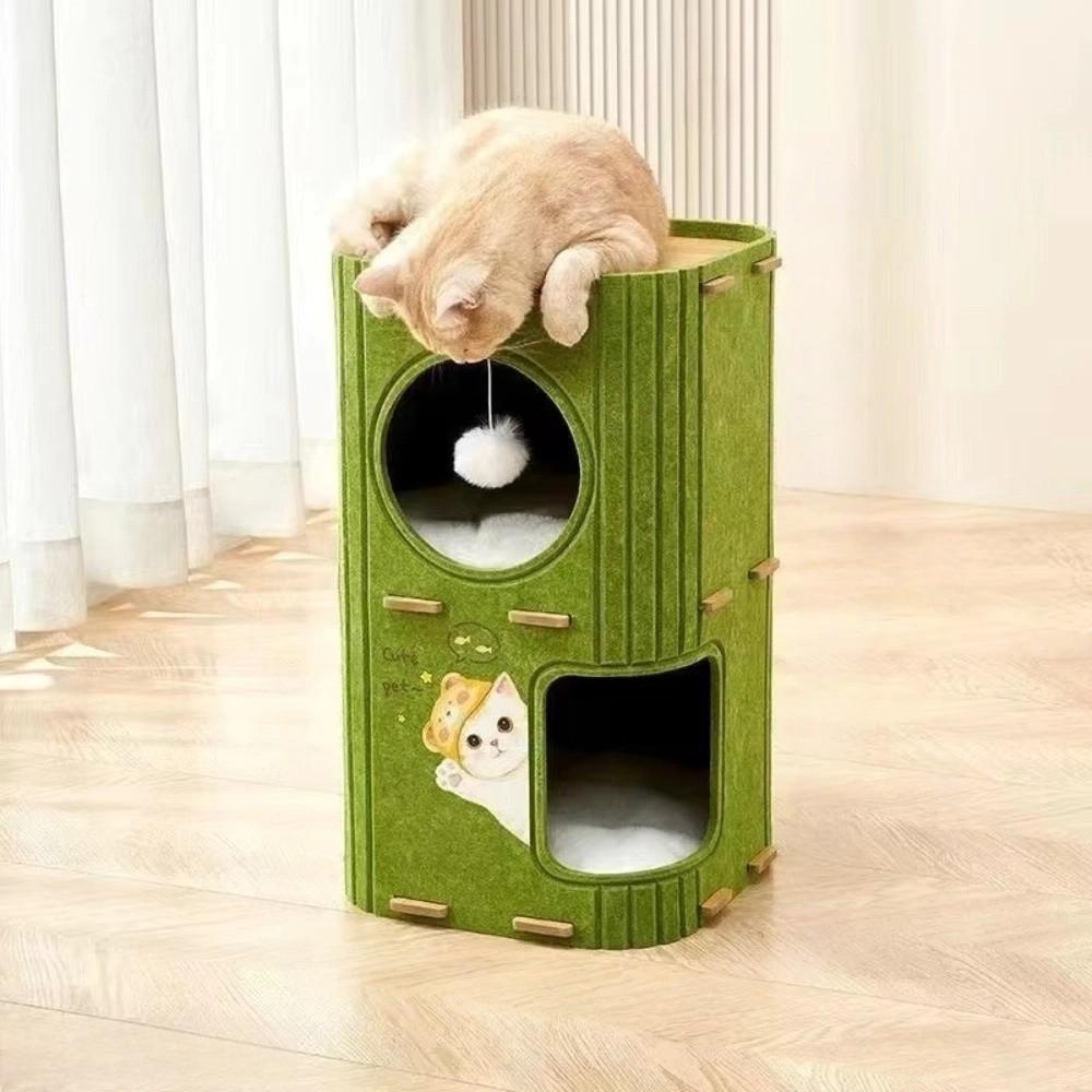 Japanese Style 2 Floors/3 Floors Cat House All-in-one Cylindrical Cat Castle House Green Durable Cat Bed Pet House