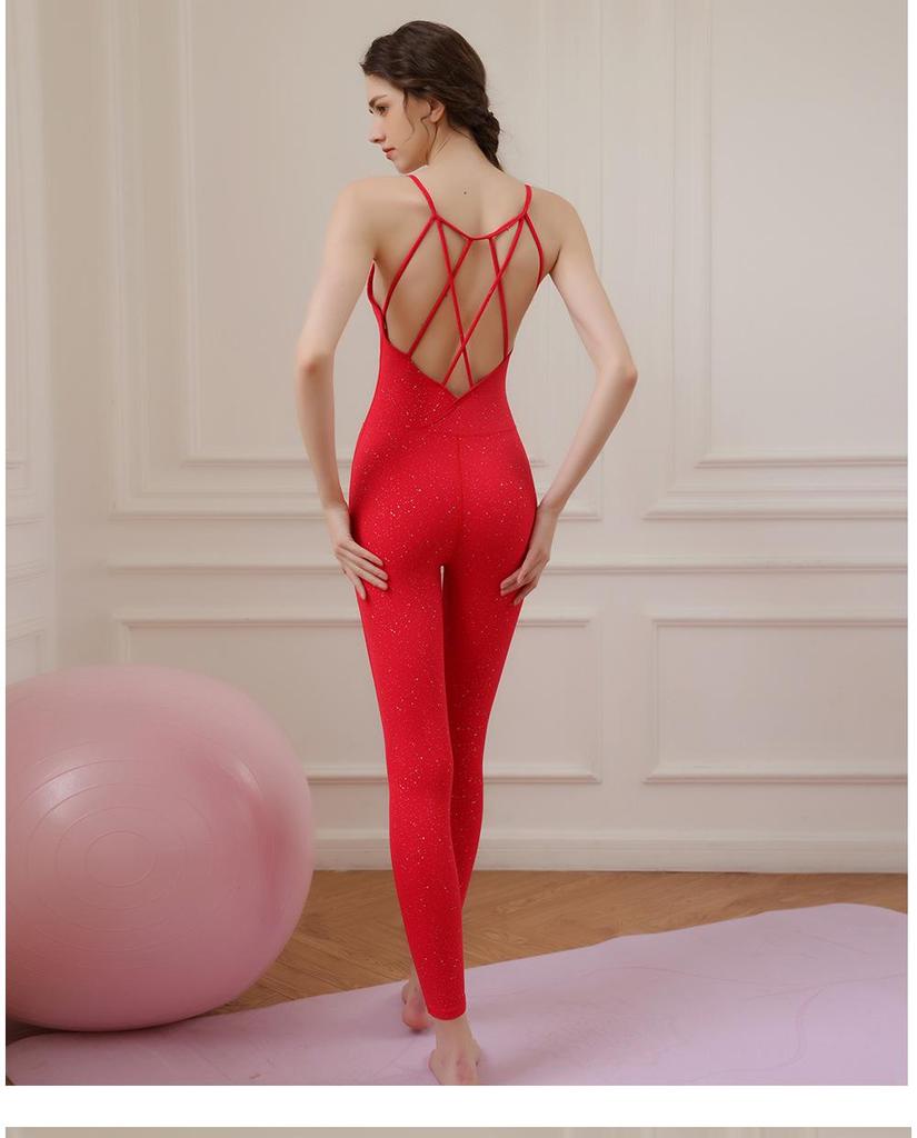 Boyang Damen Glitzernder Rückenfreier Aerial Yoga Jumpsuit - Herbst/Winter Stil