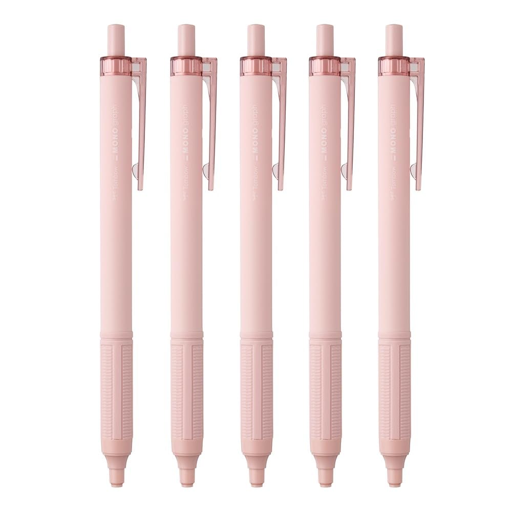 Tombow Pencil Monograph Light Ballpoint Black Smoky Pink Oil-Based Pen, 0.5mm, Ink, Barrel, 5-Pack (BC-MGLE85-5P)