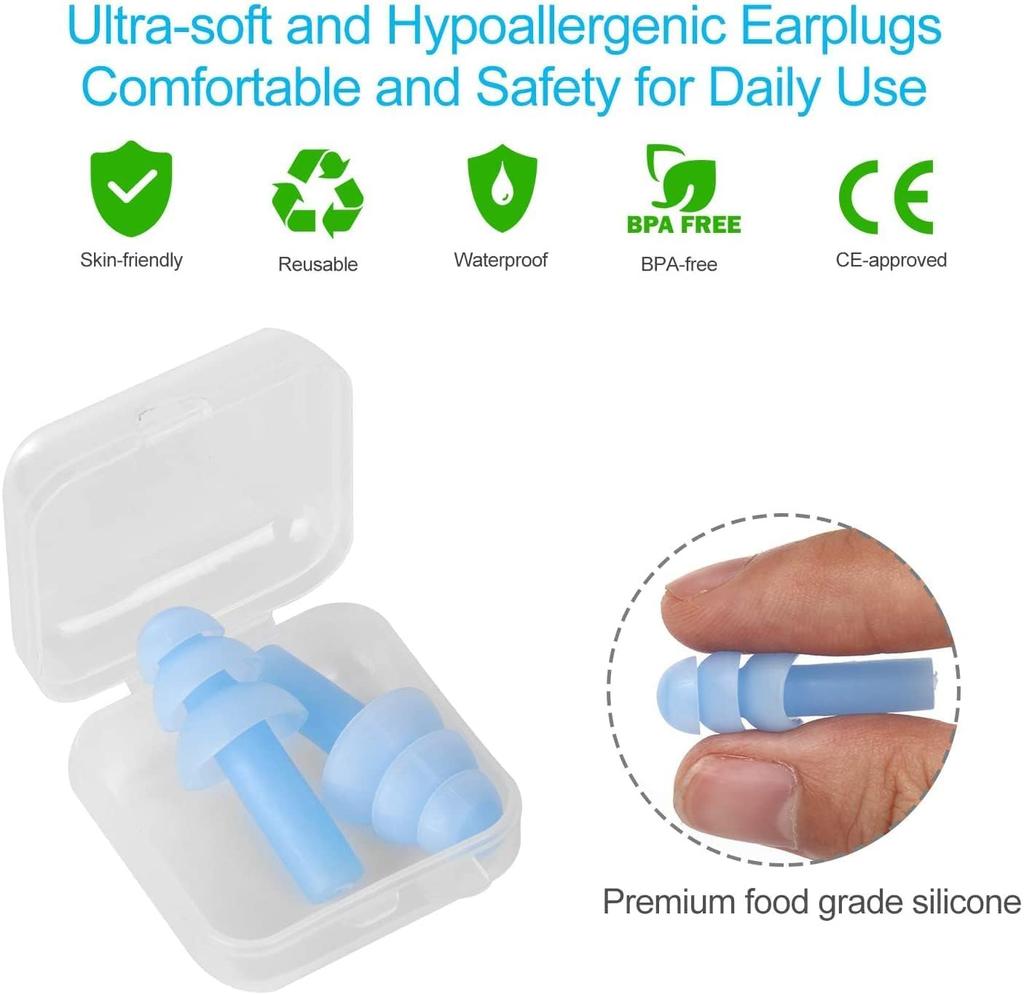 Reusable Silicone Earplugs, 5 Pairs of Noise Reduction Ear Plugs, Suitable for Sleeping, Swimming, Snoring, Concerts, Airplanes, Travel,work