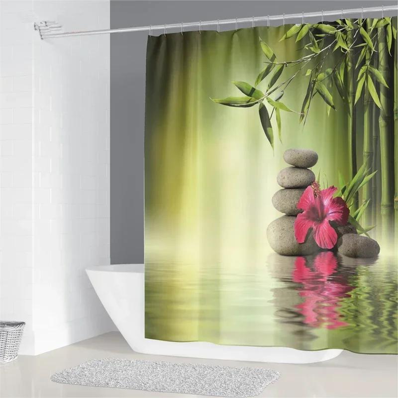 Pebble Printed Shower Curtain Mildew Washable Curtain with Hook Bathroom Decorative Curtain Rocks 3D Shower Curtains 240*180cm