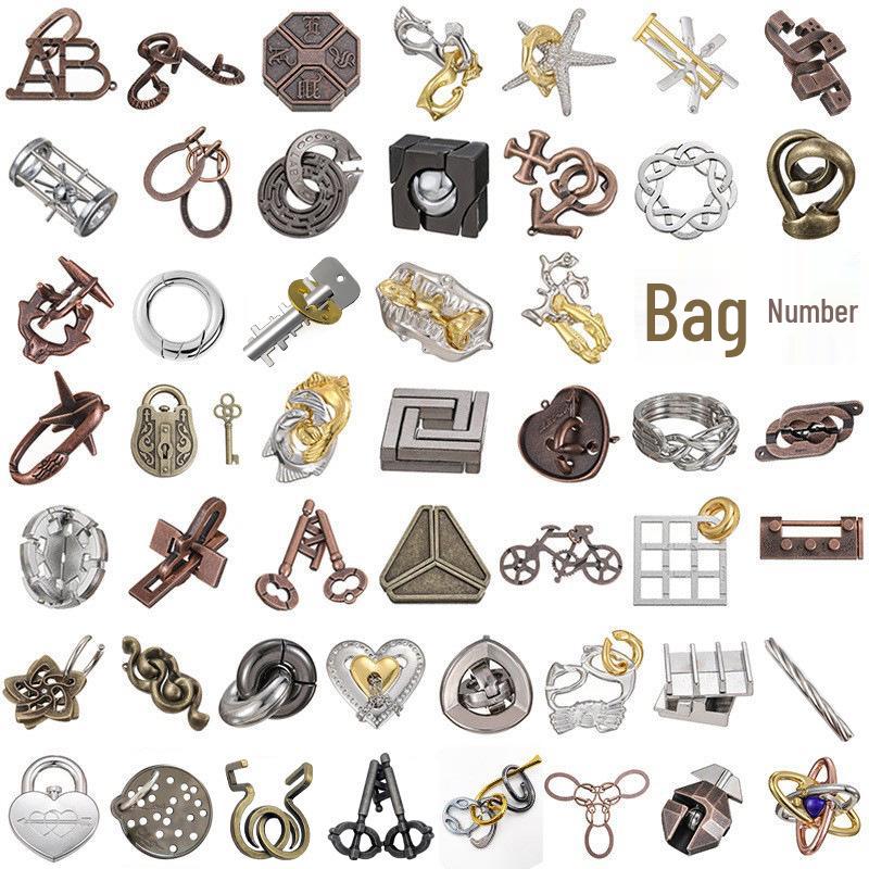 Kongming Lock Puzzle Set: Nine Interlocking Alloy Rings - Educational Disentanglement Toy