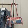 Street Style Small Crossbody Bag With Denim Red Plaid Pattern For Daily Use