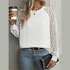 Women's Sweatshirt Solid Color Loose Rhombus Top Stitching Lace Sleeves Casual Pullover