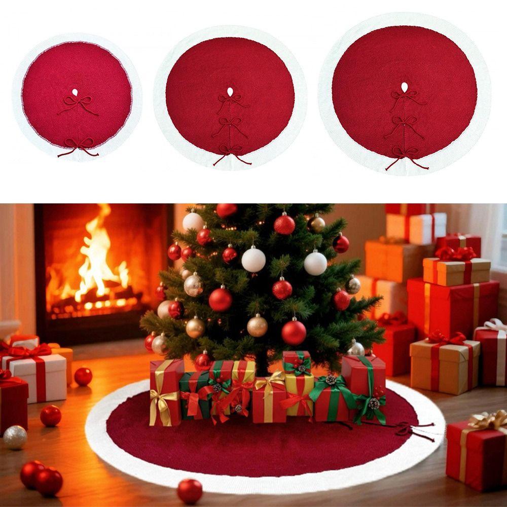Knitting Christmas Tree Skirt Christmas Decoration Supplies Red White Color Knitted Christmas Tree Skirt 62cm Reusable