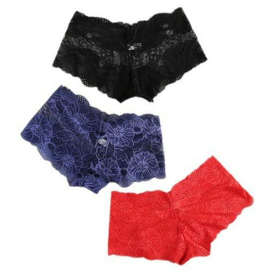 Sexy Spitzen-Boxer-Slips für Damen in Übergröße mit mittlerer Taille - Baumwollzwickel, Ausgeschnitten, Leicht, Atmungsaktiv, Unifarben