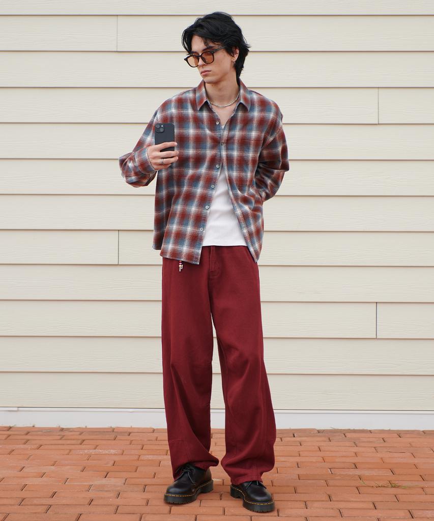 MIDSUN Sunset Check Shirt-Red