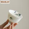 2pc/lot Hand Drawn Evergreen Bamboo High Foot Teacup Vintage Tea Bowl Beautiful Tea Cup Personal Cup Chazhan Master Cups 70ml