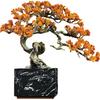 Aris & Juno Hand-Painted Copper Golden Pine Tree Sculpture with Marble Base, Traditional Chinese Wealth & Resilience Symbol, Feng Shui Office Desk