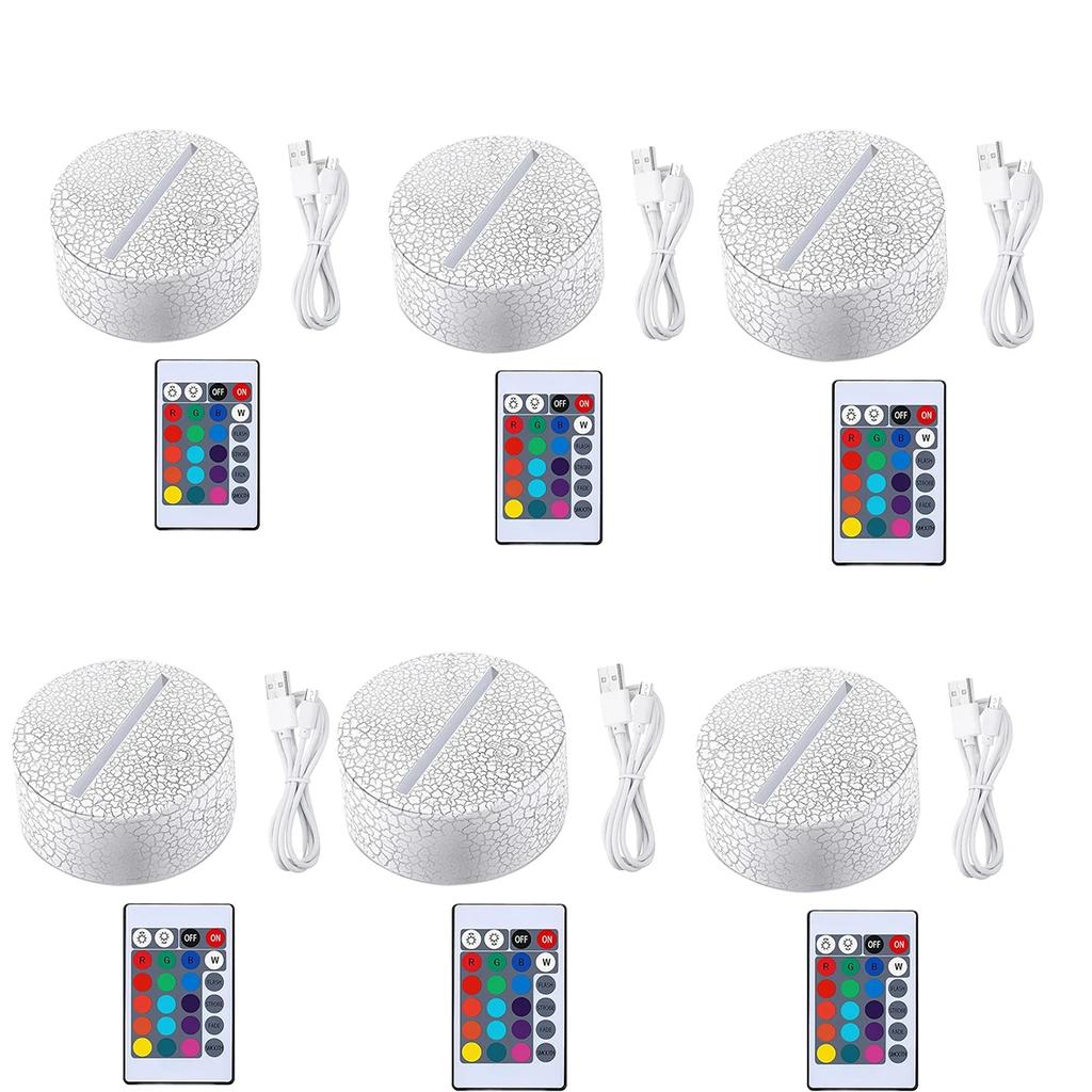 6/12 Pcs 3D Lamps Base LED Night Light DIY Clear Acrylic Sheets RGB Color Remote USB Cable Light Stand Decor Room Christmas Gift