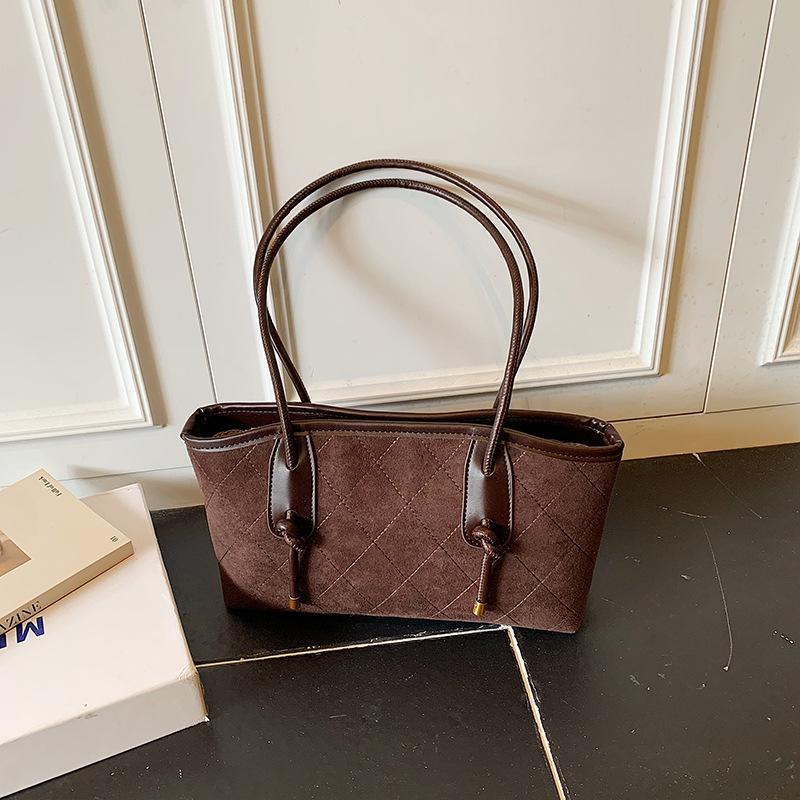 Retro Bag Women's Large Capacity Autumn and Winter Casual Shoulder Armpit Bag Rhombus Commuter Tote Bag