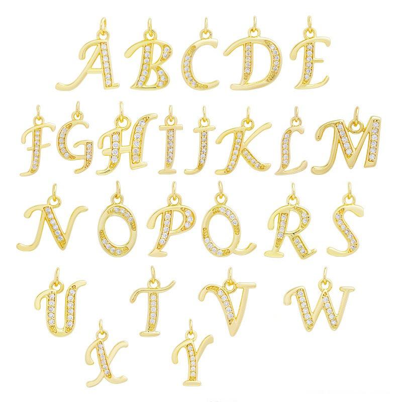 European & American Gold-Plated Copper Zircon Letter Necklace - High-End DIY Jewelry Accessory