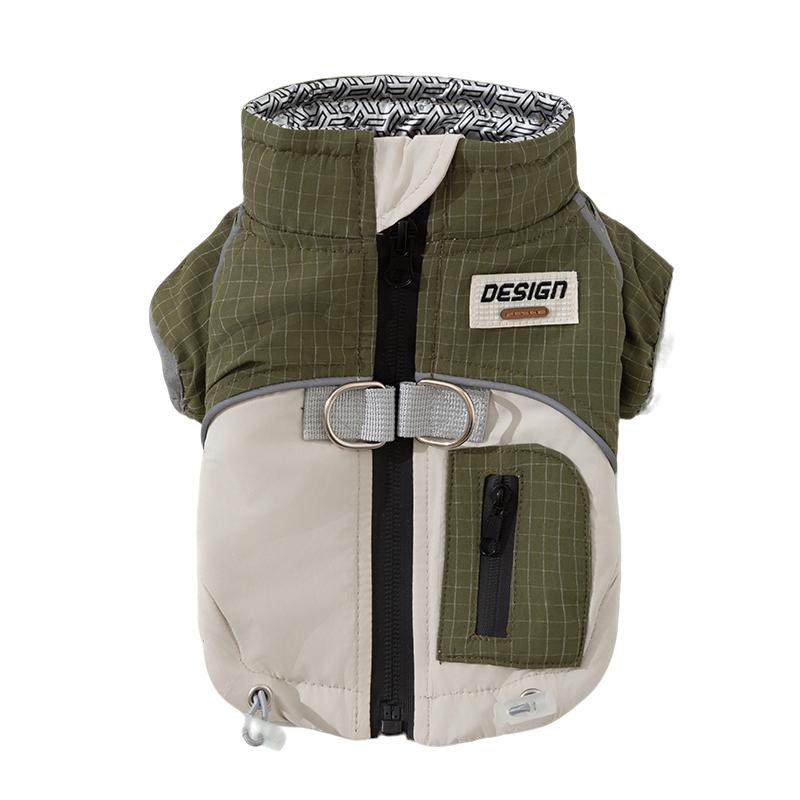 Autumn Winter Dog Outfit Functional Plaid Dog Cotton Coat Thickened Warm Dog Pet Clothes