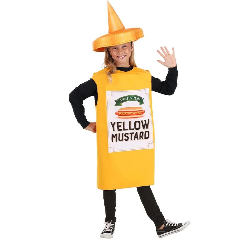 Ensemble Costume Halloween Mixte Fille Aliment Fancy Dress Up Cosplay Garçon Enfants Moutarde Ketchup Amusant S