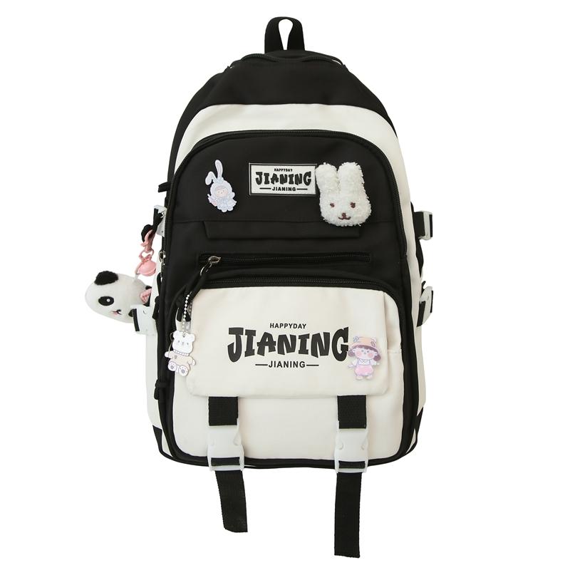 

Цветовой блок Студенческий школьный рюкзак Буква Женский рюкзак большой вместимости для девочек Backpack чёрный