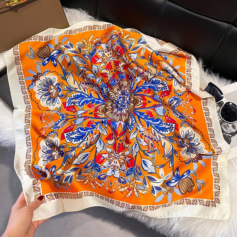 Summer High-End Simulation Silk Square Scarf Femininity Versatile Sunscreen Large Shawl Silk Scarf Variety