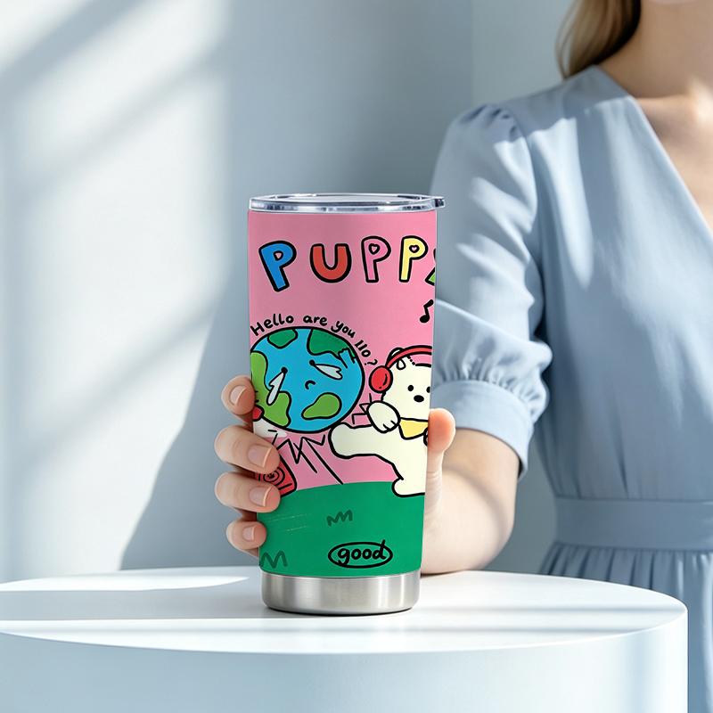 Car Tumbler 591ml(1 Random Straw Included)Red Sofa Giant Black Cat MotifSteel Straw Cup Commuter Cup Creative Gift Cup 591ml Car Tumbler