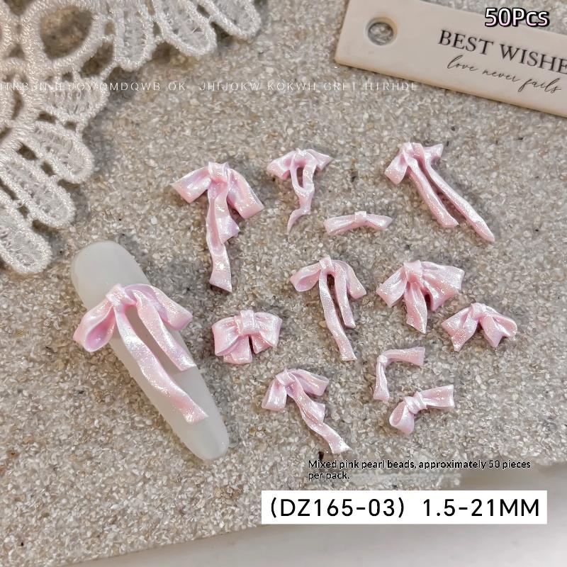 50 Pcs Bowknot Nail Art Decorations 3D Satin Light Nail Charms Colorful Ribbon Bow Rhinestone Diy Manicure Tools Parts