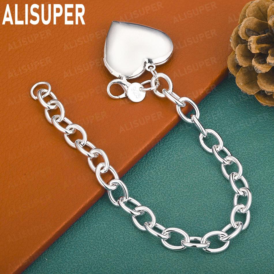 925 Sterling Silver Simple Romantic Love Side Chain Beautiful Bracelet Gift Jewelry 20CM
