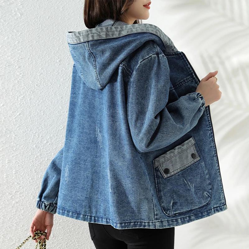 Τζιν Μπουφάν Βαμβακερό Χειμερινό Γυναικείο Χειμερινό με Κουκούλα Vintage Oversized Ζεστό Μπουφάν Παλτό