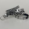 Punk Large Eyelet Waist Belt Fashionable Gradient Silver Gray Waistband for Women Party Wear Extra Long Slim Design Belt