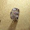 Sapphire Flower Pink Diamond Lucky Cherry Blossom 4 Leaves Clover Ring Eternity