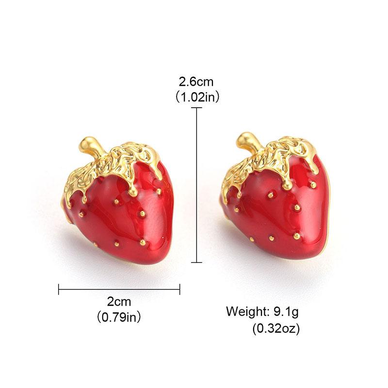 

Original design handmade enamel red strawberry stud earrings fun cute drop glaze fruit earrings earrings light luxury premium