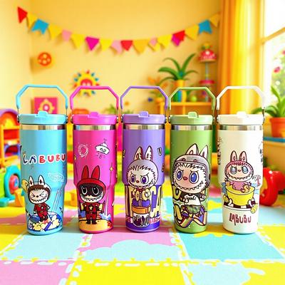 Cartoon Pattern Bingba Cup 30oz Car Cup 304 Stainless Steel Thermos Cup Handle Cup