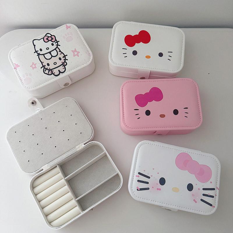 Hello Kitty Jewelry Box Earrings Necklaces Rings Jewelry Storage Box Large Capacity Travel Portable Bag Party Gift Makeup Bag