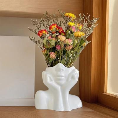 Abstract Face Shape Flower Pot Colorful Decorative Vase Ornament Hand-Painted Design