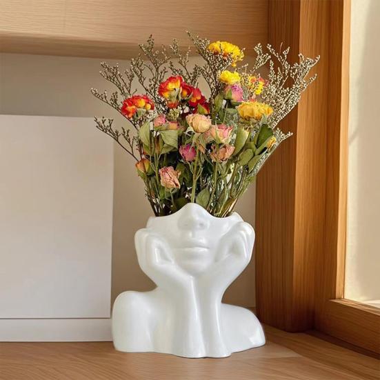 Abstract Face Shape Flower Pot Colorful Decorative Vase Ornament Hand-Painted Design Plant Pot Indoor Home Decor