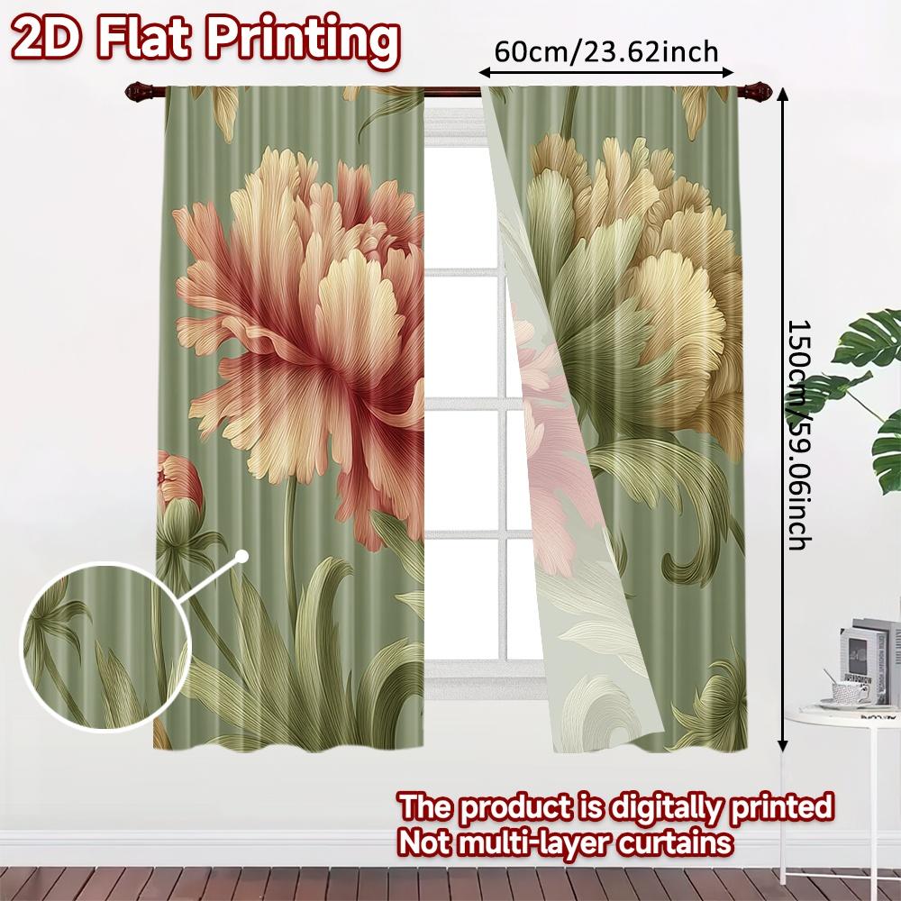 Set Of 2 Flat Printing Curtains Without Rod Floral Elegance Design Valentine Is Day Holiday Digital Curtain Polyester