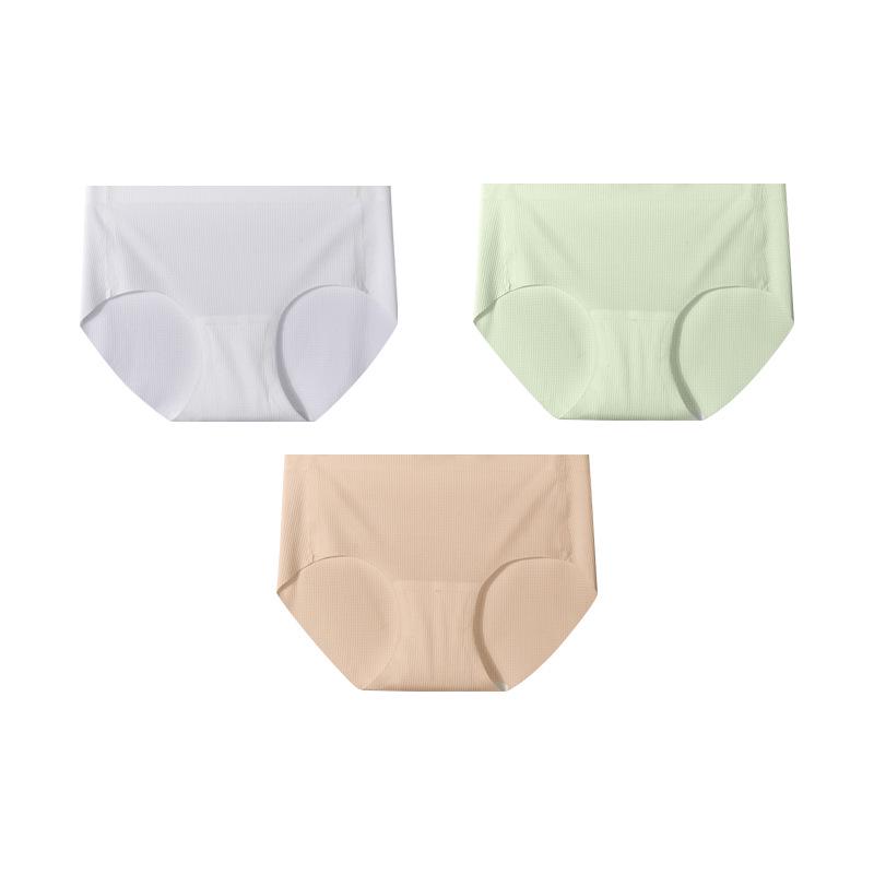 3-Piece Ice Silk Seamless Women s Mid-Waist Yoga Briefs with Antibacterial Mulberry Silk Crotch XL: 116-135 lbs