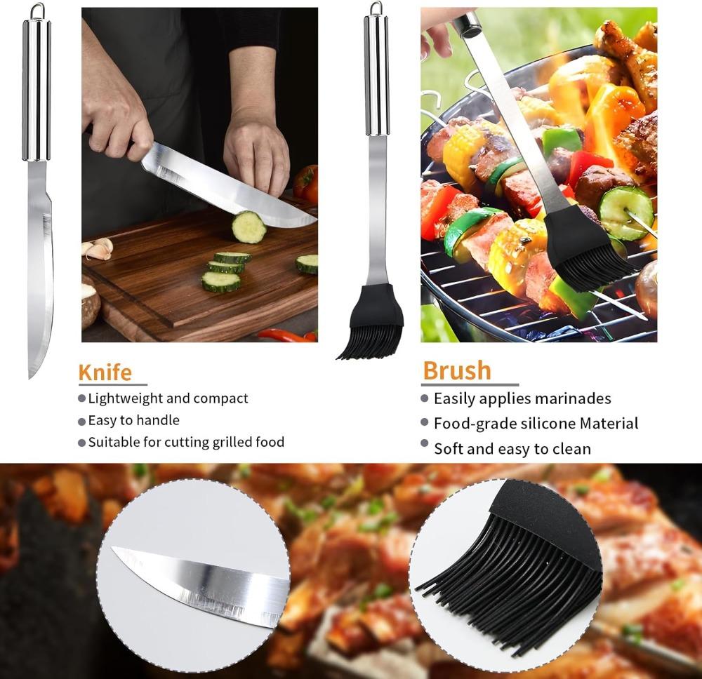 11Pcs Stainless Steel BBQ Grilling Accessories Set, Portable Grill Tools Kit with Storage Bag for Outdoor Camping Backyard