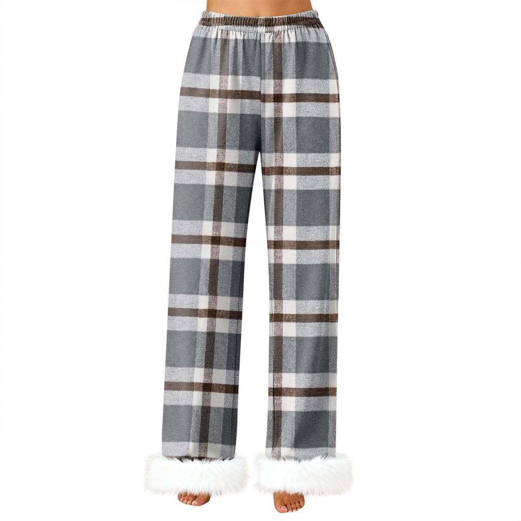 Women's Fashionable Casual Trousers, Plaid Print Trousers