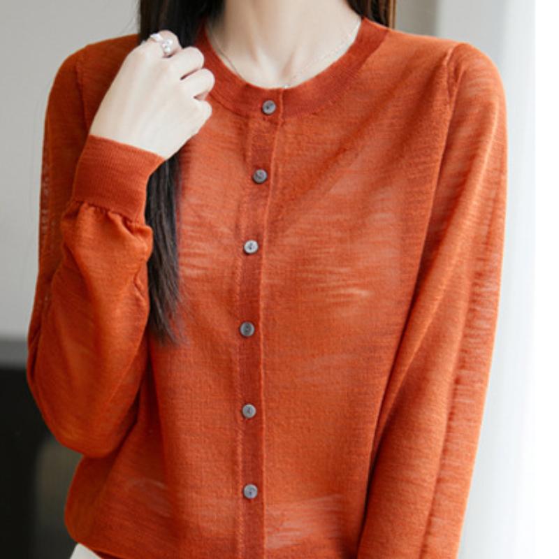 Hanf-Sonnenpullover mit Bambusmuster für Damen Neues dünnes langärmeliges Oberteil für den Sommer Lockere Strickjacke