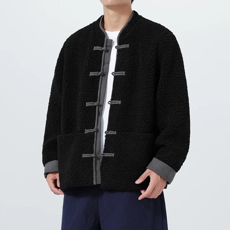 Autunno Inverno Uomo Montoni Parka Uomo Giacca Imbottita in Cotone Maschile Vintage Stile Cinese Bottoni Cappotto Caldo Collo Alto Capispalla